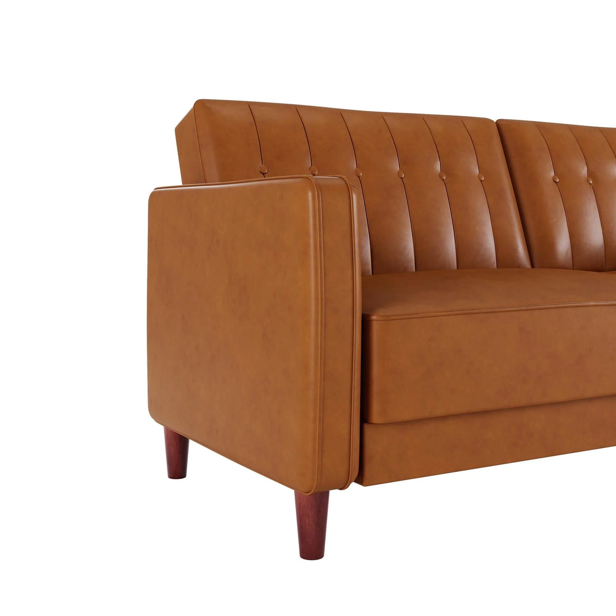 DHP Pin Tufted Transitional Futon and Sofa Bed, Camel Faux Leather