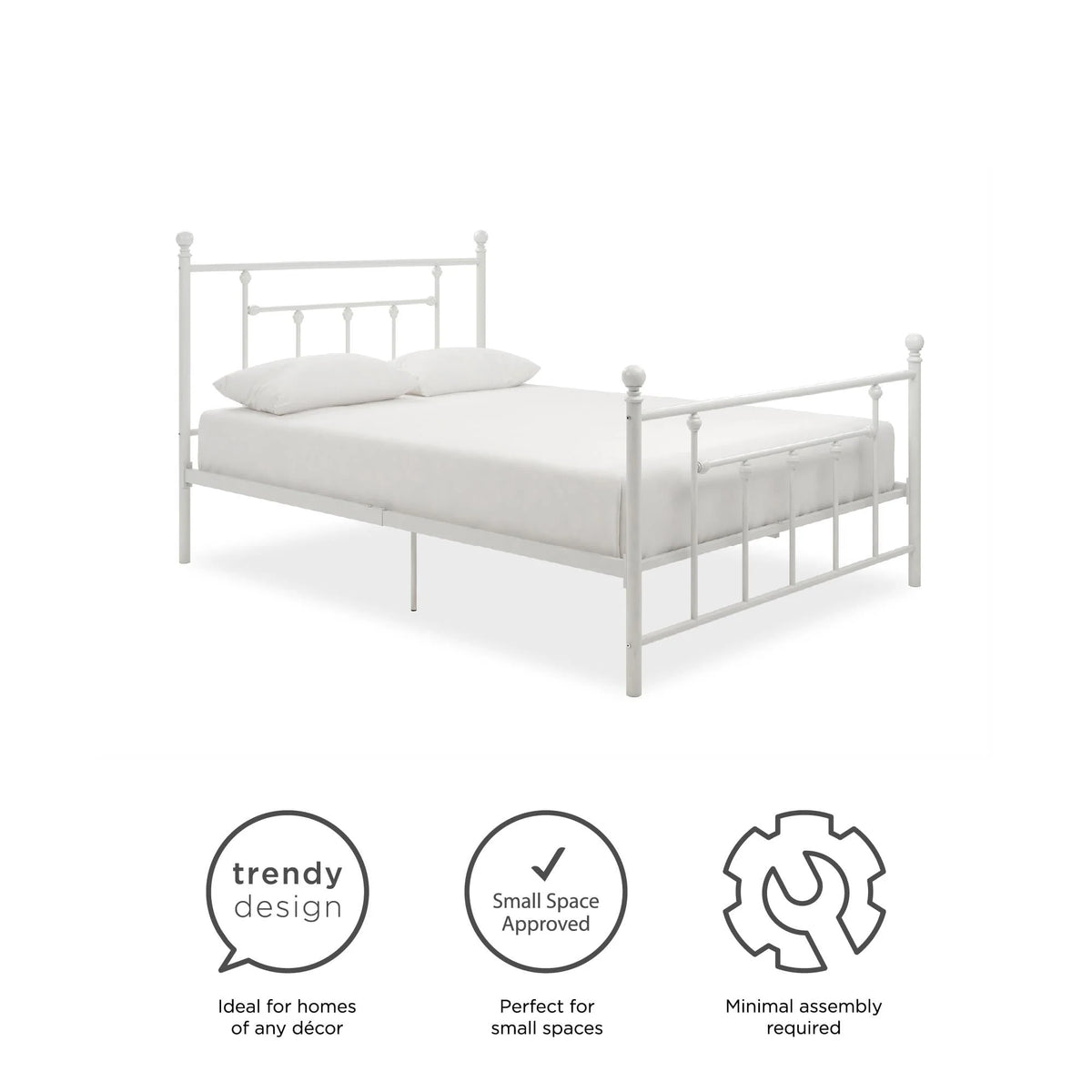 DHP Manila Metal Platform Bed with Adjustable Height, Full, White