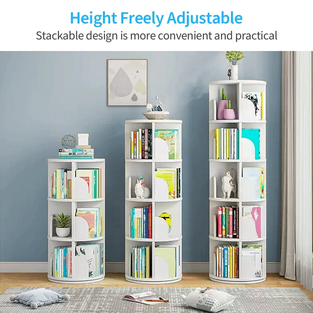 Bimiti 5 Tier Rotating Bookshelf, 360? Revolving Bookcase 20 Shelves Floor-Standing Storage Display Rack - White 63"x18"x18", Adult