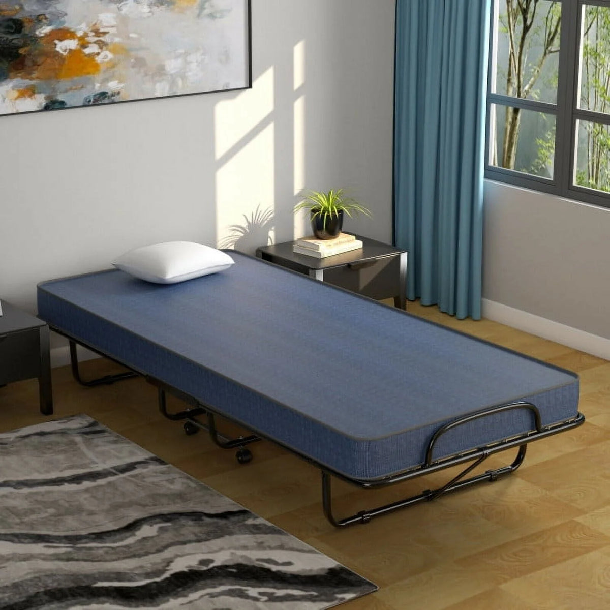 Folding Bed with Memory Foam Mattress, Rollaway Guest Metal Frame for Kids Adults, Portable Sleeping Spare for Bedroom Office, Easy Assembly, 79" x 39"x 15.5"