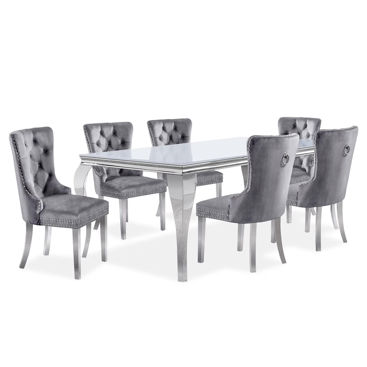 Furniture of America Edi Metal 7-Piece Dining Table Set in White and Blue