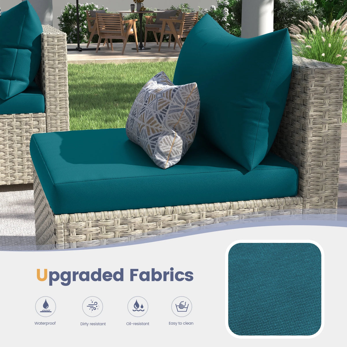 UDPATIO 7 Pieces Outdoor Patio Furniture Set, Outdoor Wicker Patio Conversation Set with Cushions for Backyard, Porch, Garden(Haze Blue)