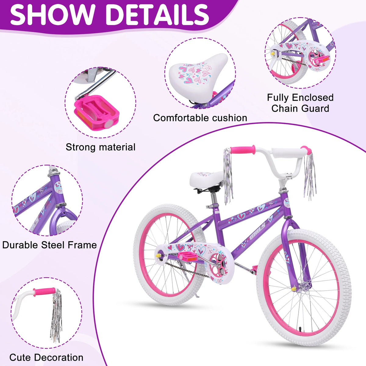 HONGGE 20 in. Girl Kids Bike for Girls Ages 5-12 Years, Blue