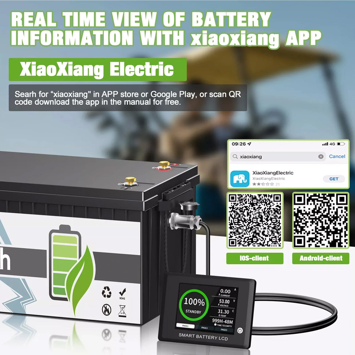 36V 100AH Golf Carts LiFePO4 Battery Bluetooth with Free APP Monitor,38.4V TCBWORTH for RV,Marine,Trolling Motor,Solar,Built in 200A BMS,7.68kW Output