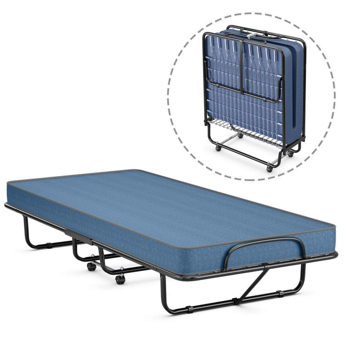 Folding Bed with Memory Foam Mattress, Rollaway Guest Metal Frame for Kids Adults, Portable Sleeping Spare for Bedroom Office, Easy Assembly, 79" x 39"x 15.5"