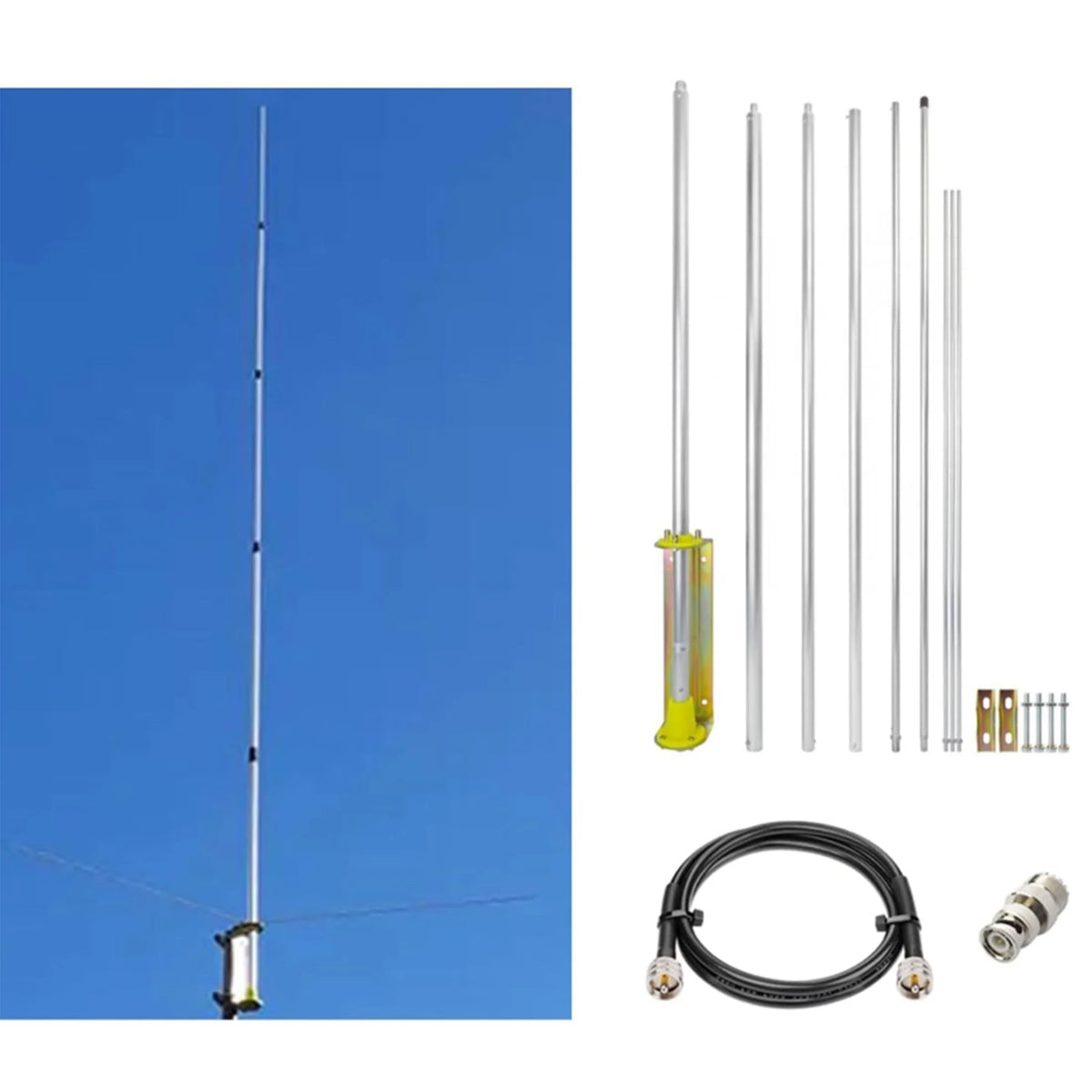 5.2meters 27MHz CB Base Antenna Ham Radio Base Station Antennas Kit with 10meter Cable PL-259 BNC for Home Cobra Uniden Bearcat Mobile Ham CB Two Way Radio