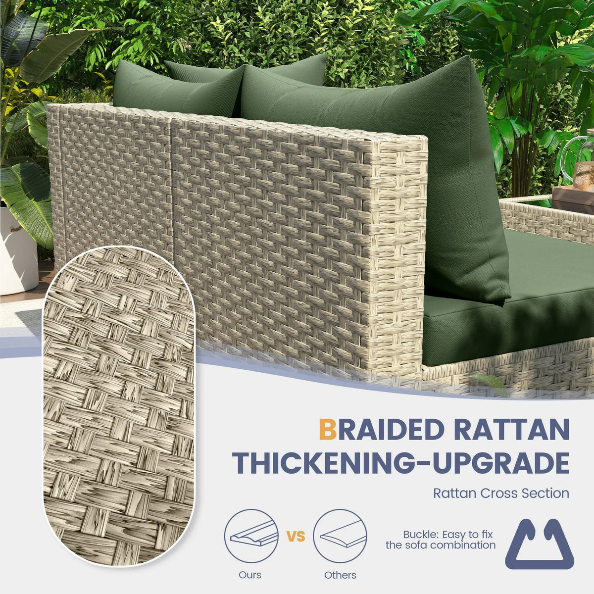 UDPATIO 7 Pieces Outdoor Patio Furniture Set, Outdoor Wicker Patio Conversation Set with Cushions for Backyard, Porch, Garden(Haze Blue)