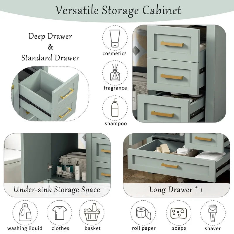 Bellemave 30" Bathroom Vanity with Sink, Cabinet with Sink Combo Set with Top, Bathroom Storage Cabinet with 3 Drawers and 1 Soft Closing Door, 30 Inch Vanity with Sink for Bathroom（White）