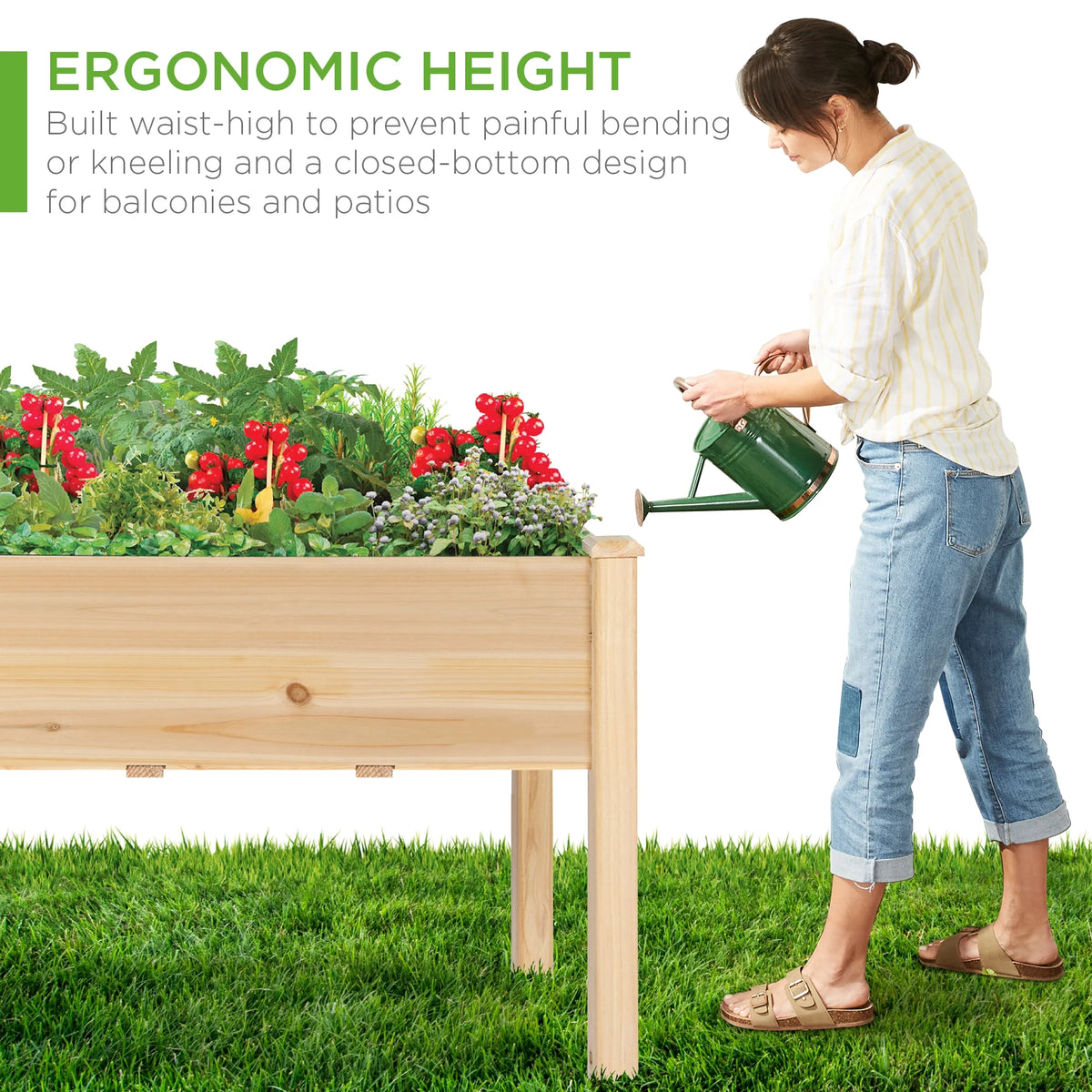 Best Choice Products 48x24x30in Raised Garden Bed, Elevated Wooden Planter for Yard w/ Foot Caps, Liner - Natural