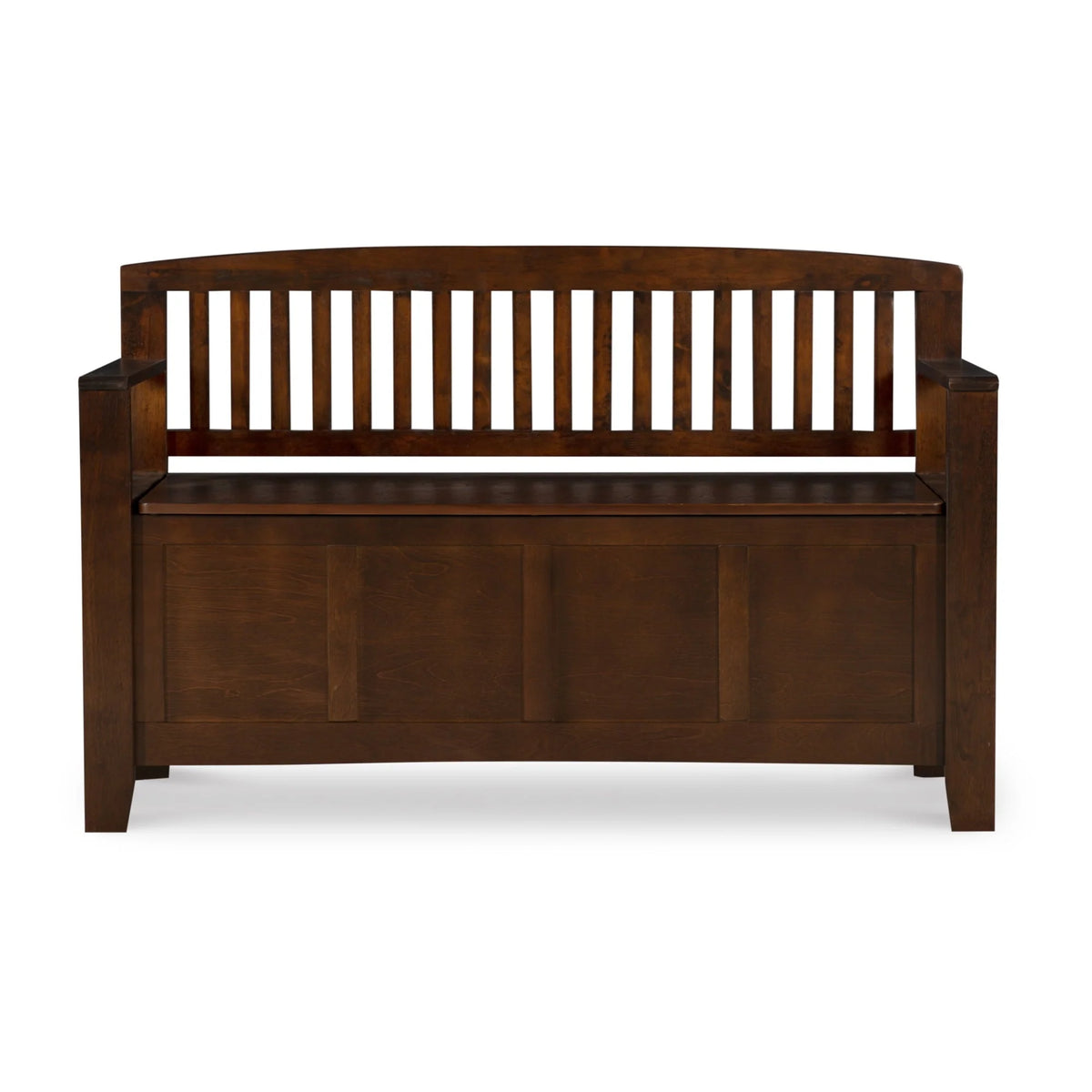 Linon 50" Cynthia Slat Back Walnut Storage Bench with Armrests