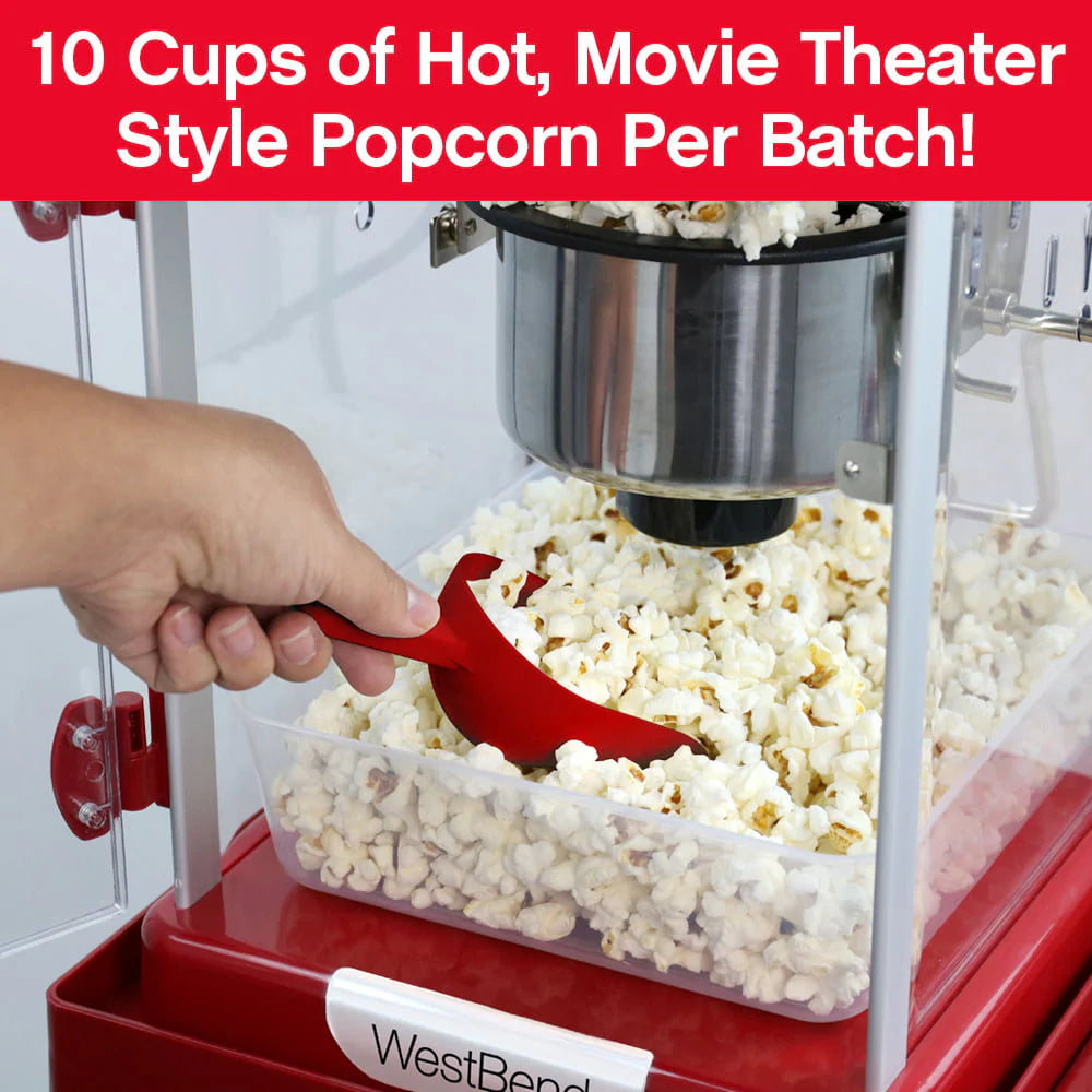 West Bend Popcorn Machine and Cart, 10-Cup Capacity, in Red (PCMC20RD13), 14.35 lb., New