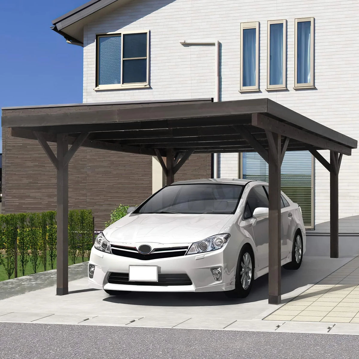YODOLLA 17x12ft Wooden Carport Garage Outdoor Gazebo Wooden Pergola for Backyard, Coffee