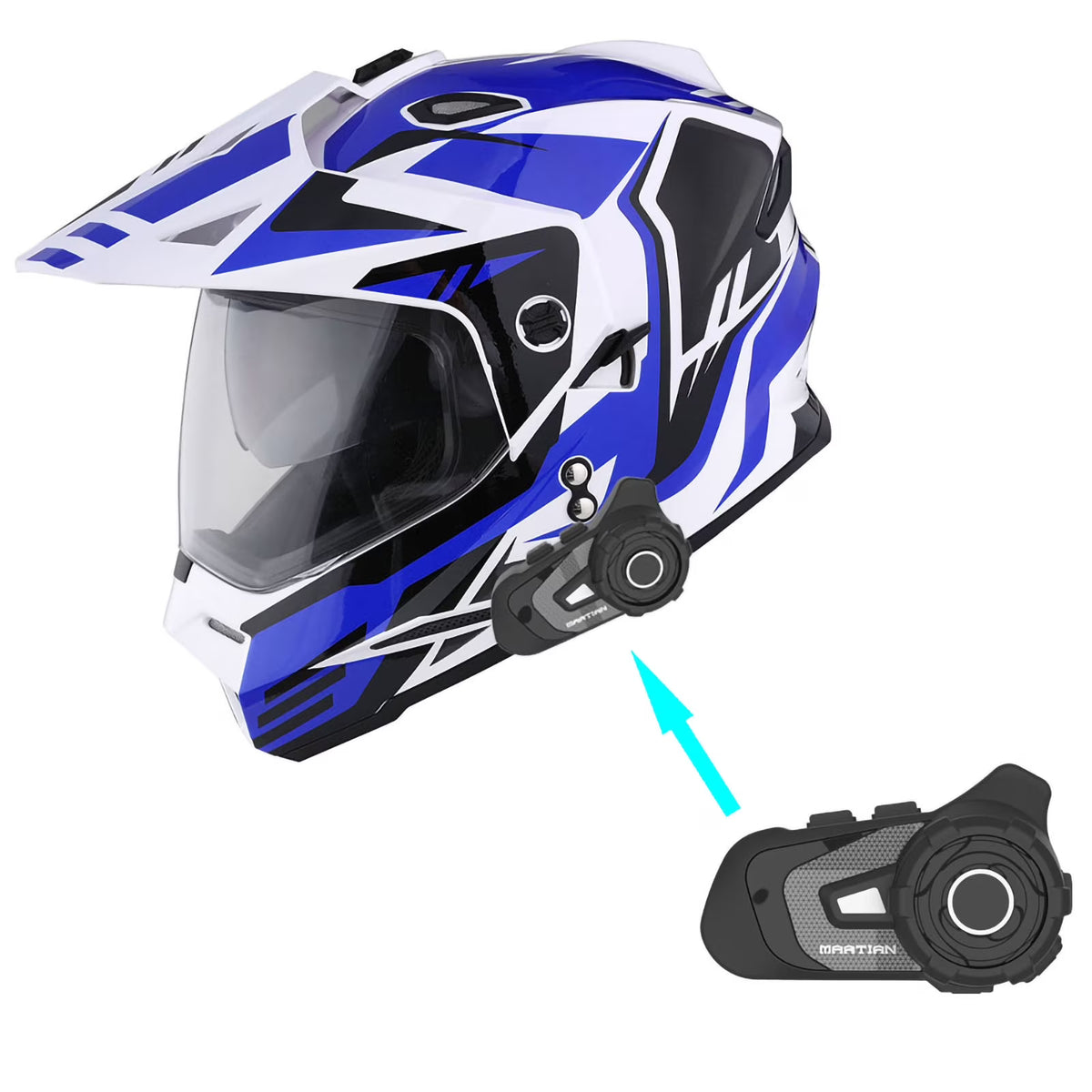 1Storm Youth Kids Dual Sport Dual Visor Motorcycle Motocross Off Road Full Face Helmet: HF802Youth Matt Black + Motorcycle Bluetooth Headset