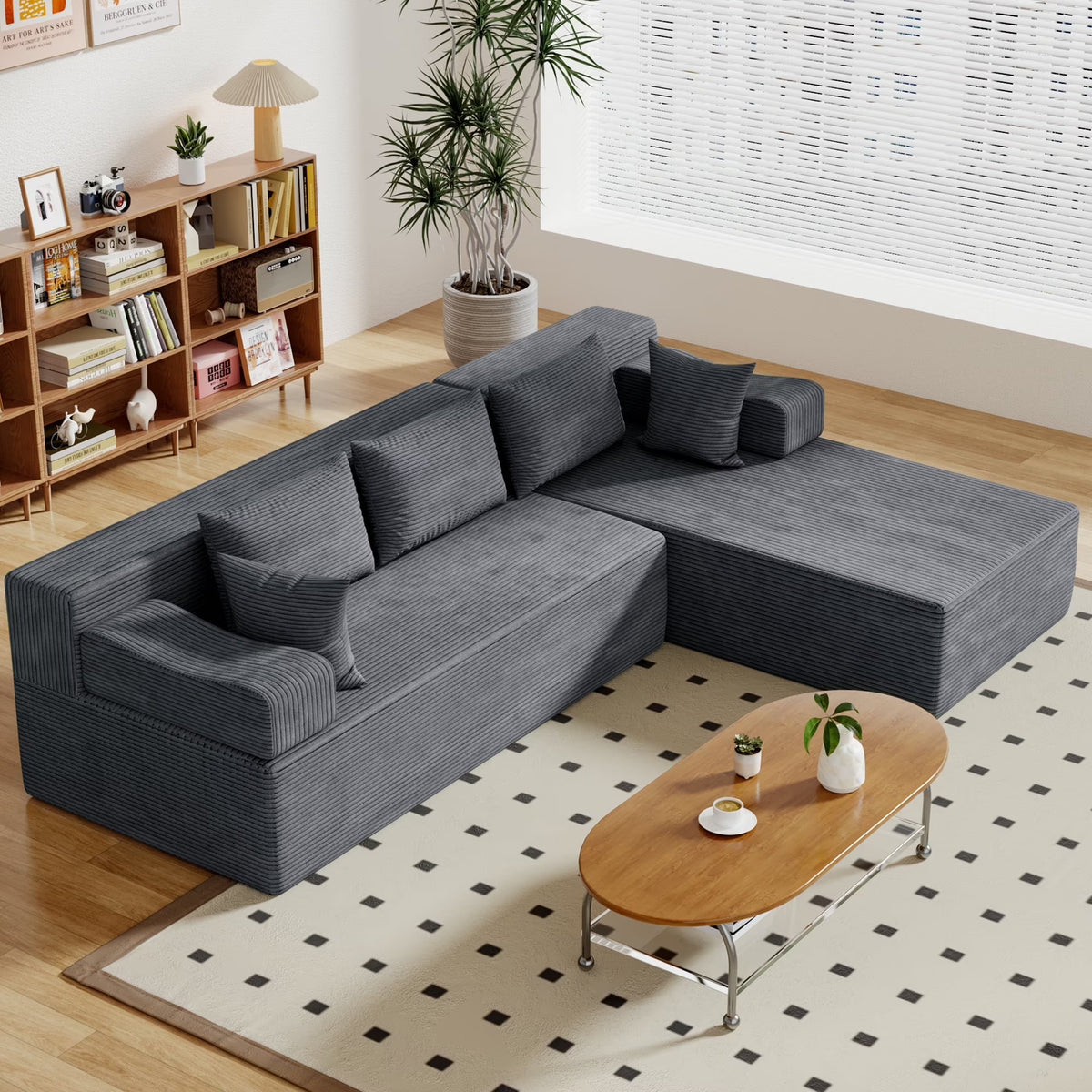Behost 105" Modular Sectional Sofa for Living Room, Boneless L Shaped Cloud Couch with Chaise, Gray