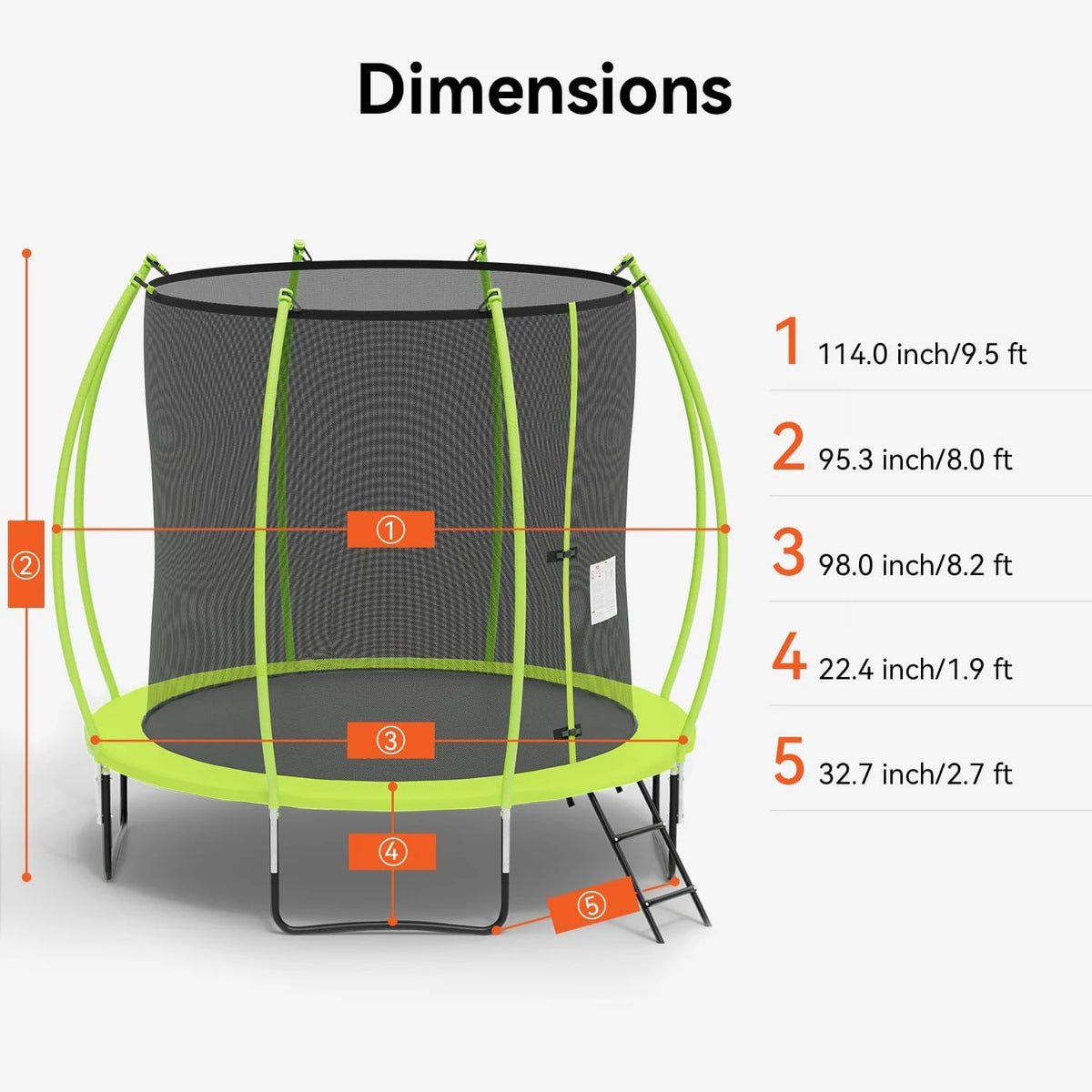 PayLessHere 8 ft New Round Outdoor Trampolines with Enclosed Net for Kids, Adults(Green)