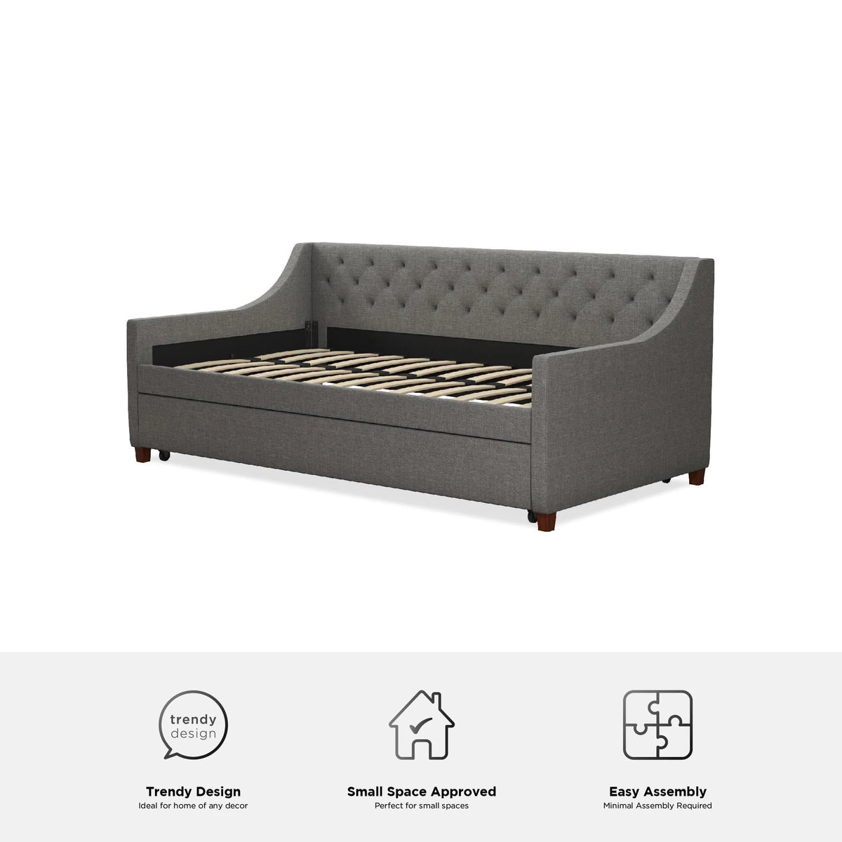 Novogratz Her Majesty Daybed and Trundle, Grey Linen