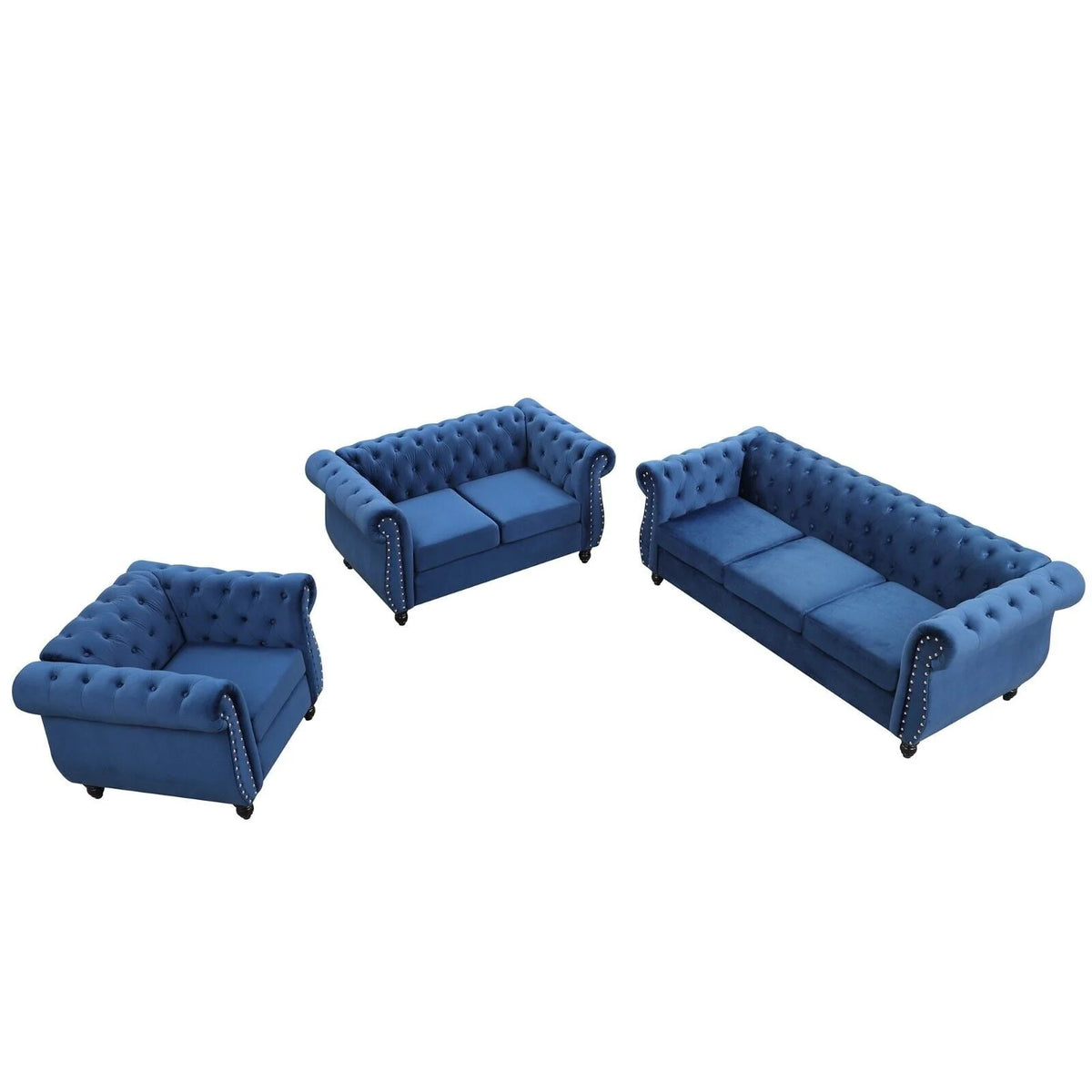 Classic 3 Seater Button Tufted Sofa, Upholstered Couch with Nailhead Rolled Arms Removable Cushions for Living Room Office Bedroom