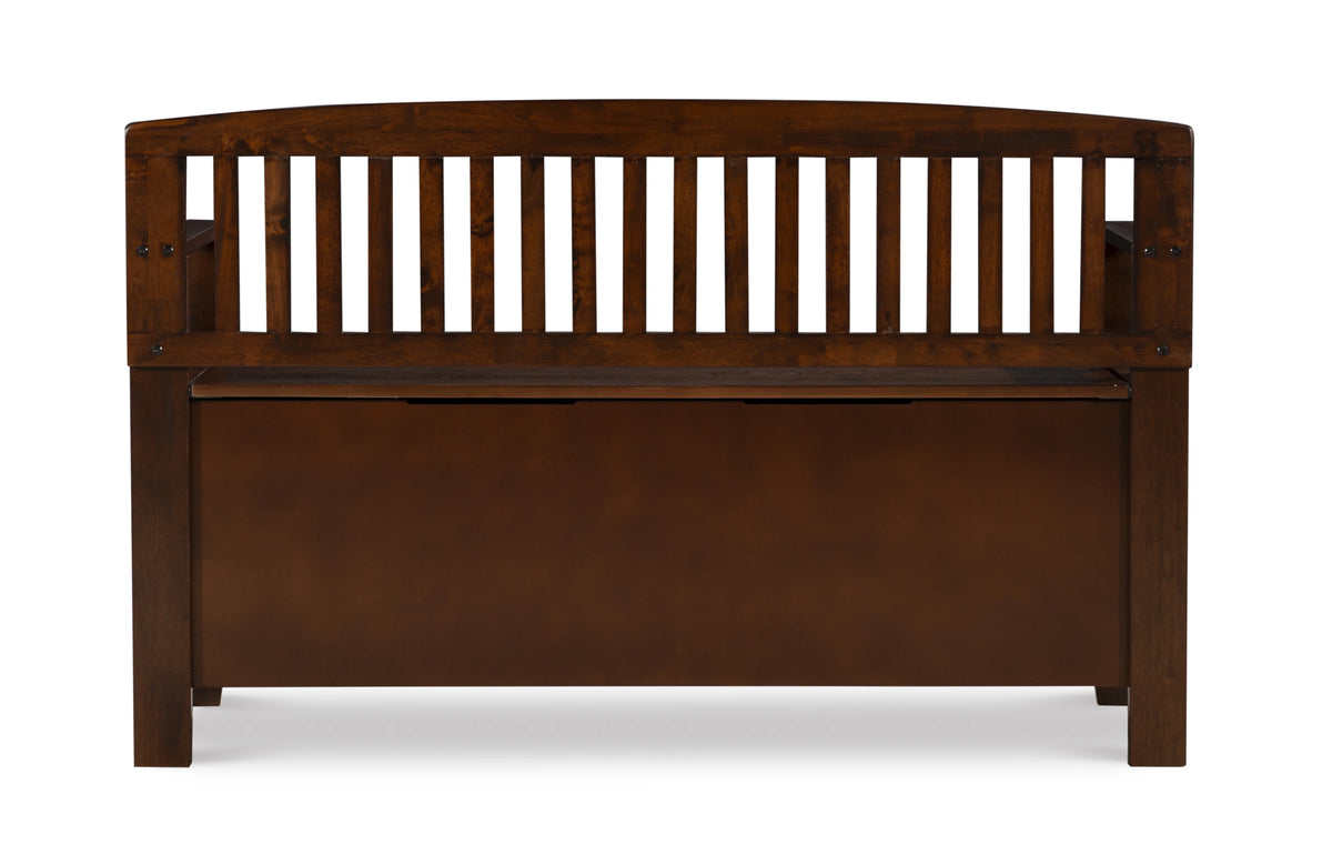 Linon Cynthia Slat Back Wood Bench with Flip Top Storage, 50"L x 17"D x 32"H, Walnut Brown