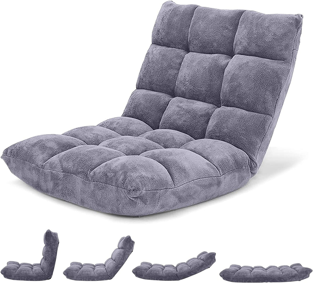 Floor Chair with Back Support, Folding Sofa Chair with 14 Adjustable Position, Padded Sleeper Bed, Couch Recliner, Floor Gaming Chair, Meditation Chair, Gaming Floor Chairs for Adults(Black)