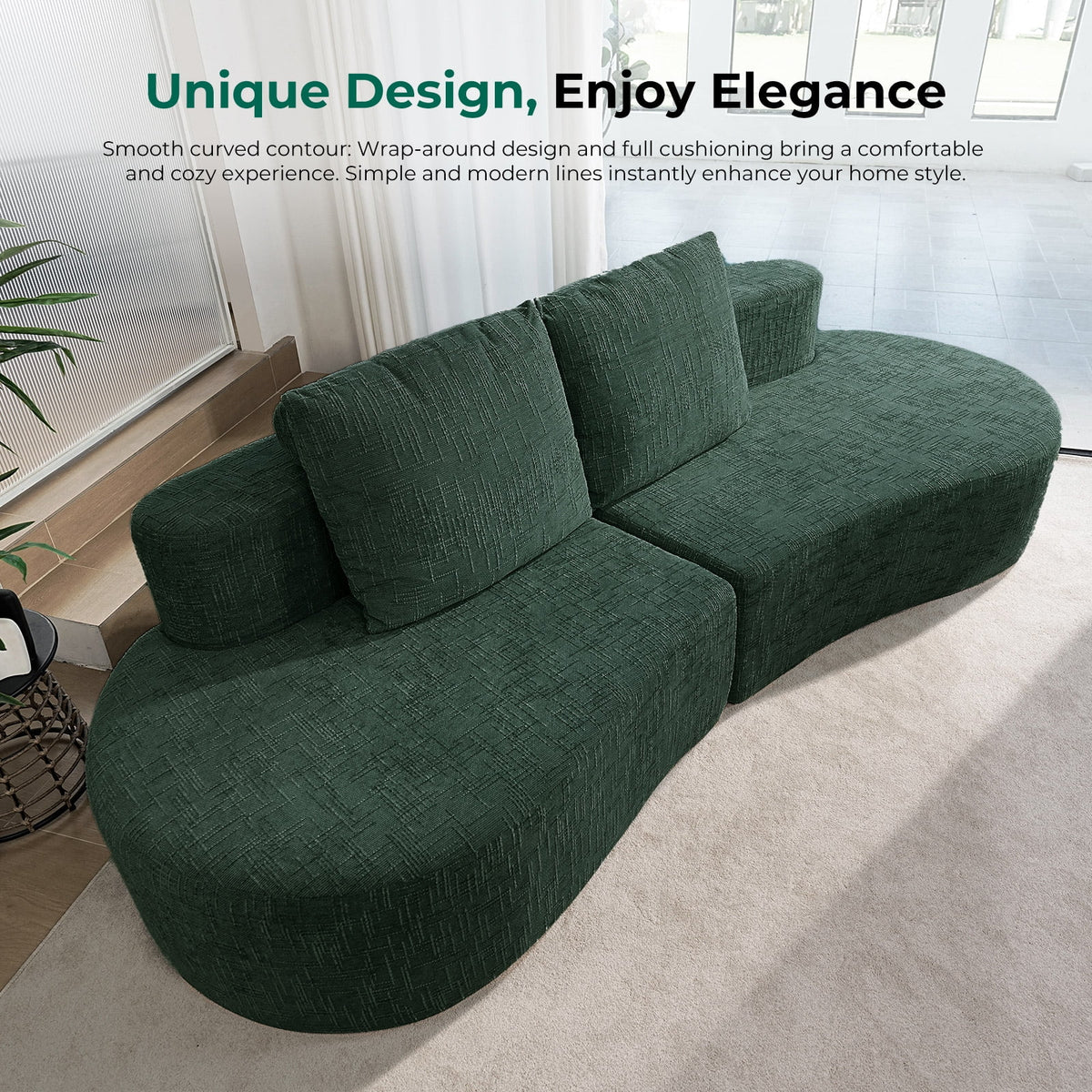 98" Half Moon Sofa Oversized Curved Couch, 38 Inch Extra Deep Seating Upholstered Sofa for Living Room, Office & Apartment, Premium Linen Upholstery, No Assembly Required.