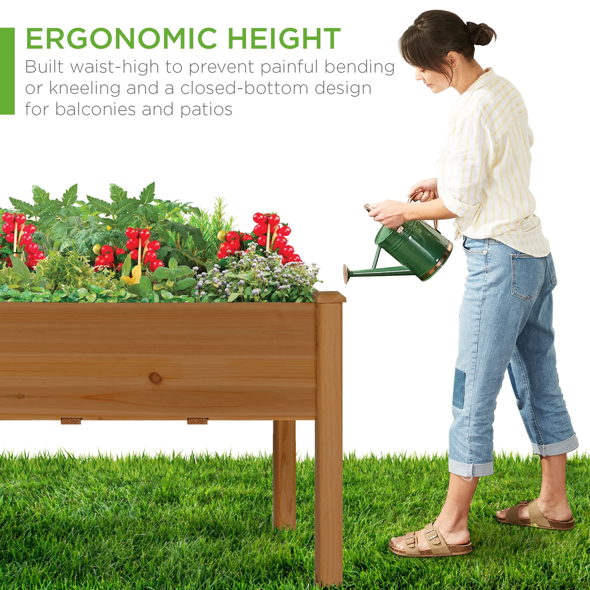 Best Choice Products 48x24x30in Raised Garden Bed, Elevated Wooden Planter for Yard w/ Foot Caps, Liner - Natural