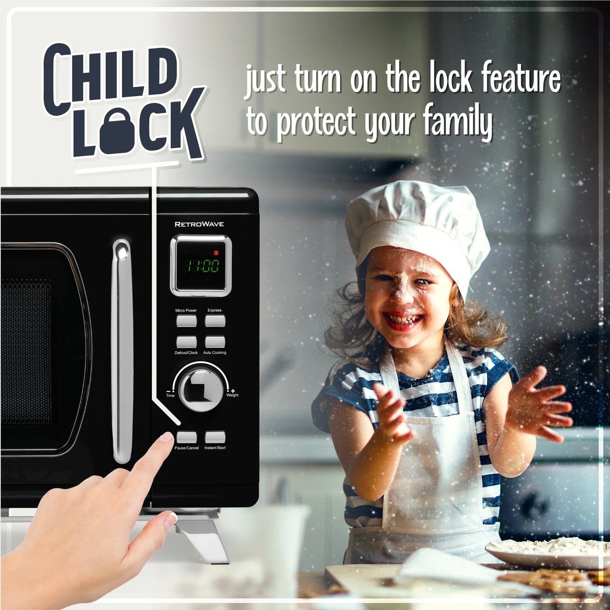 Nostalgia Mid-Century Retro 0.9 Cu. Ft. 900-Watt Microwave Oven, Black