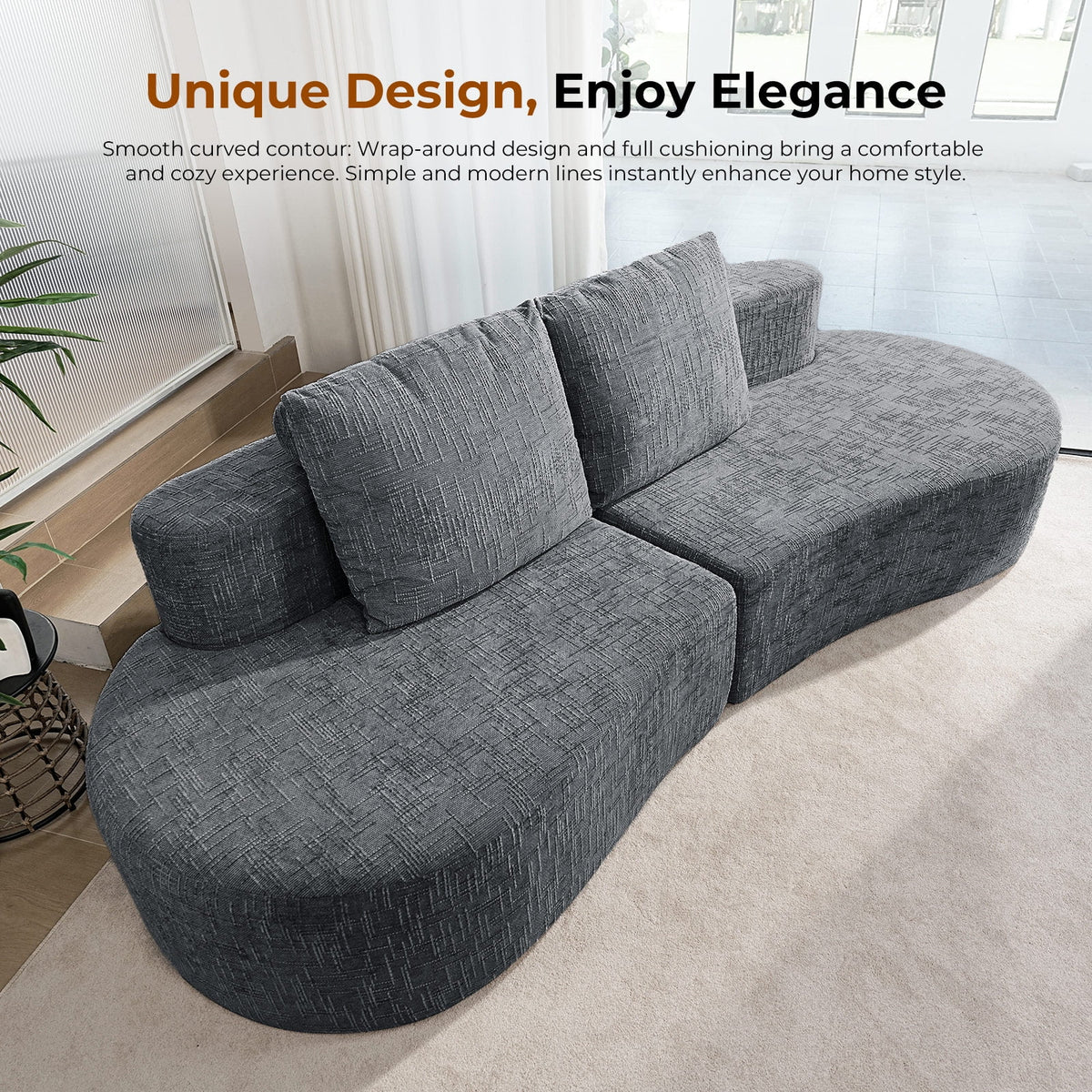 98" Half Moon Sofa Oversized Curved Couch, 38 Inch Extra Deep Seating Upholstered Sofa for Living Room, Office & Apartment, Premium Linen Upholstery, No Assembly Required.