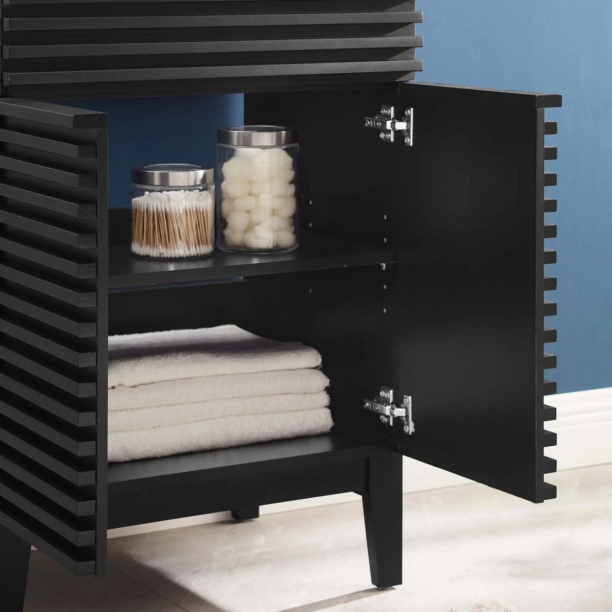Vanity Cabinet (Sink not included), Black, Wood, Mid Century Hotel Bedroom Bathroom, Modern Contemporary HB33433