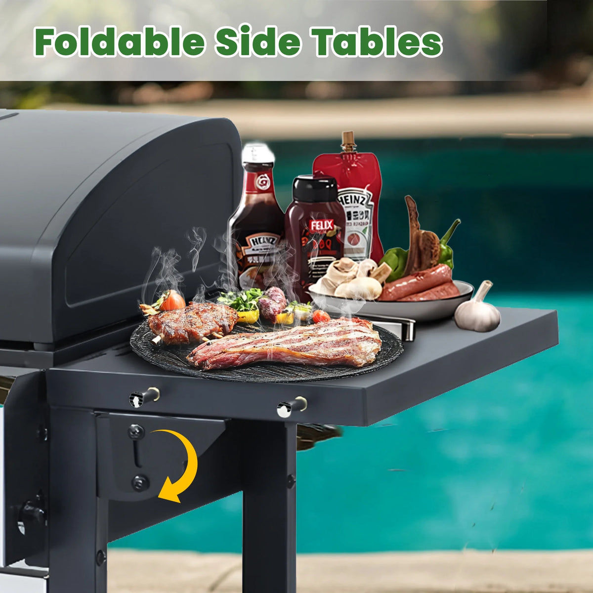 BBQ Grill, Seizeen Gas Grill with Side Burner, 40,000BTU 3-Burner Propane Grill w/Storage Cabinet, Steel Brush, Stainless Steel Camping for Backyard Patio, Portable Design on Wheels
