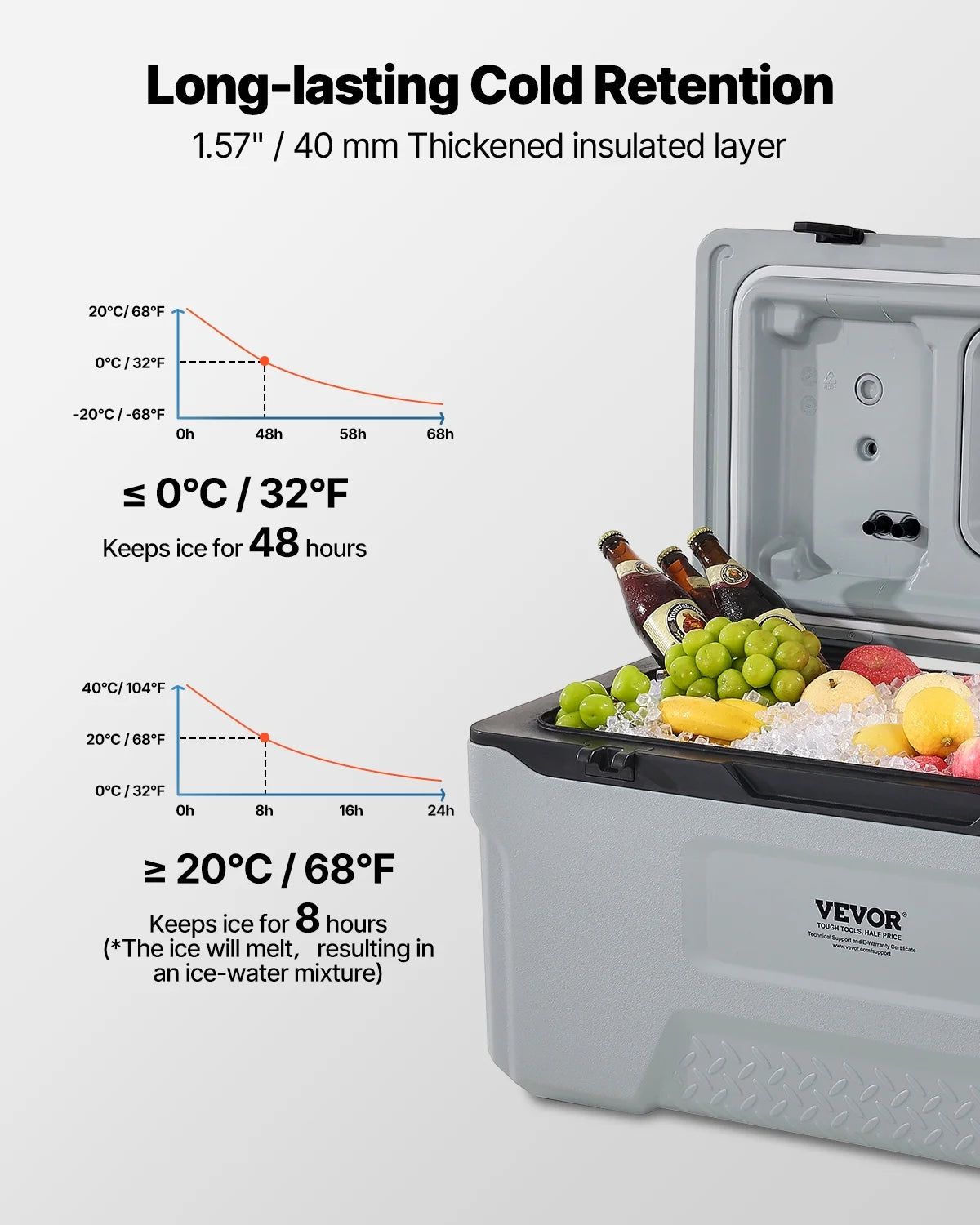 VEVOR Portable Cooler, 74 QT Wheeled Cooler with Ice Retention, Heavy-Duty Handles and Cup Holder, Lightweight Rigid Material Insulated Portable Cooler, Suitable for Family Picnics and Long Trips