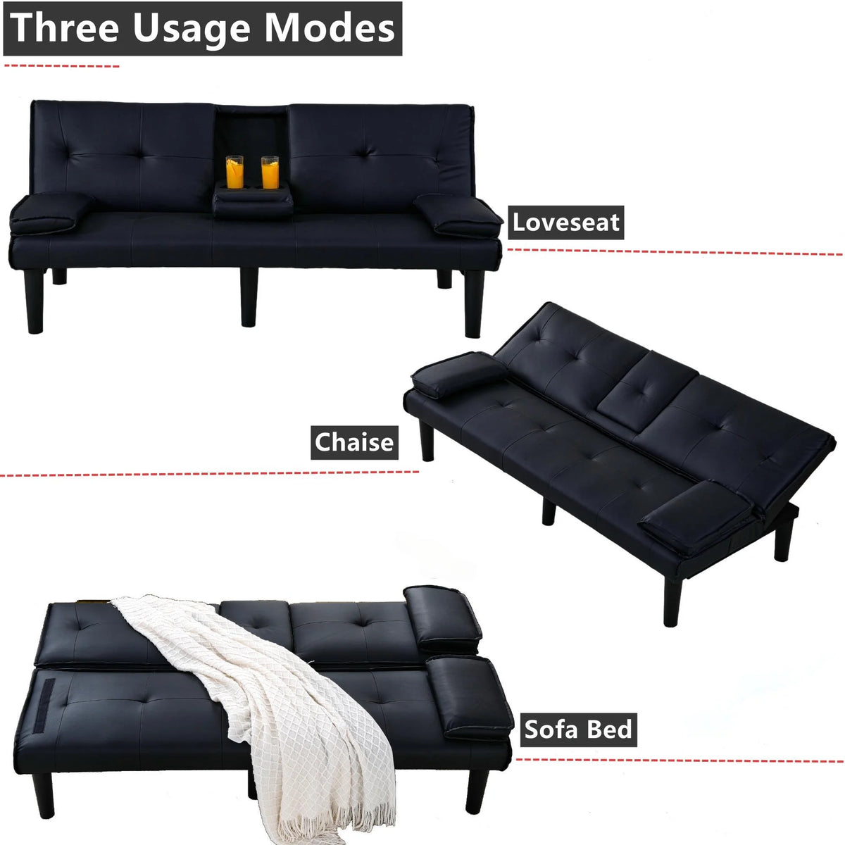 Aukfa Faux Leather Futon Convertible Sofa Bed for Home Office Twin Size, Black&White