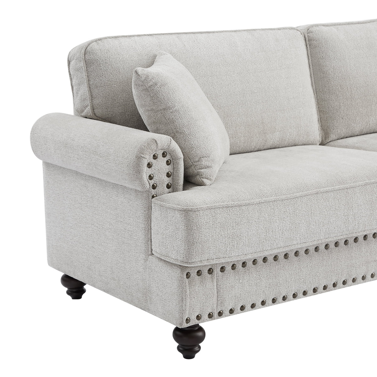 Modern Chenille Upholstered Sofa Couch with Nailhead Trim Rolled Arms Pillows
