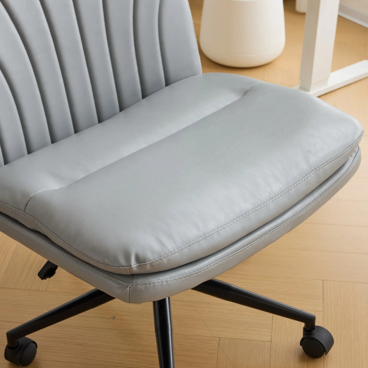 Ktaxon Armless Office Chair Swivel Study Chair Adjustable Desk Chair with Criss Cross Legs and Wheels for Conference and Home Faux Leather Gray