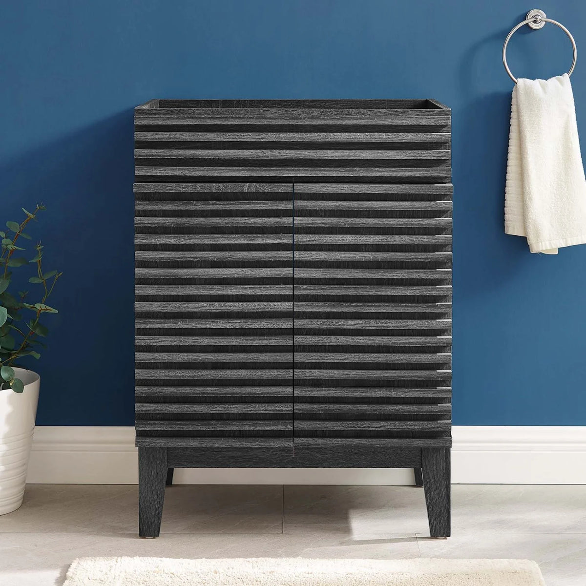 Vanity Cabinet (Sink not included), Black, Wood, Mid Century Hotel Bedroom Bathroom, Modern Contemporary HB33433