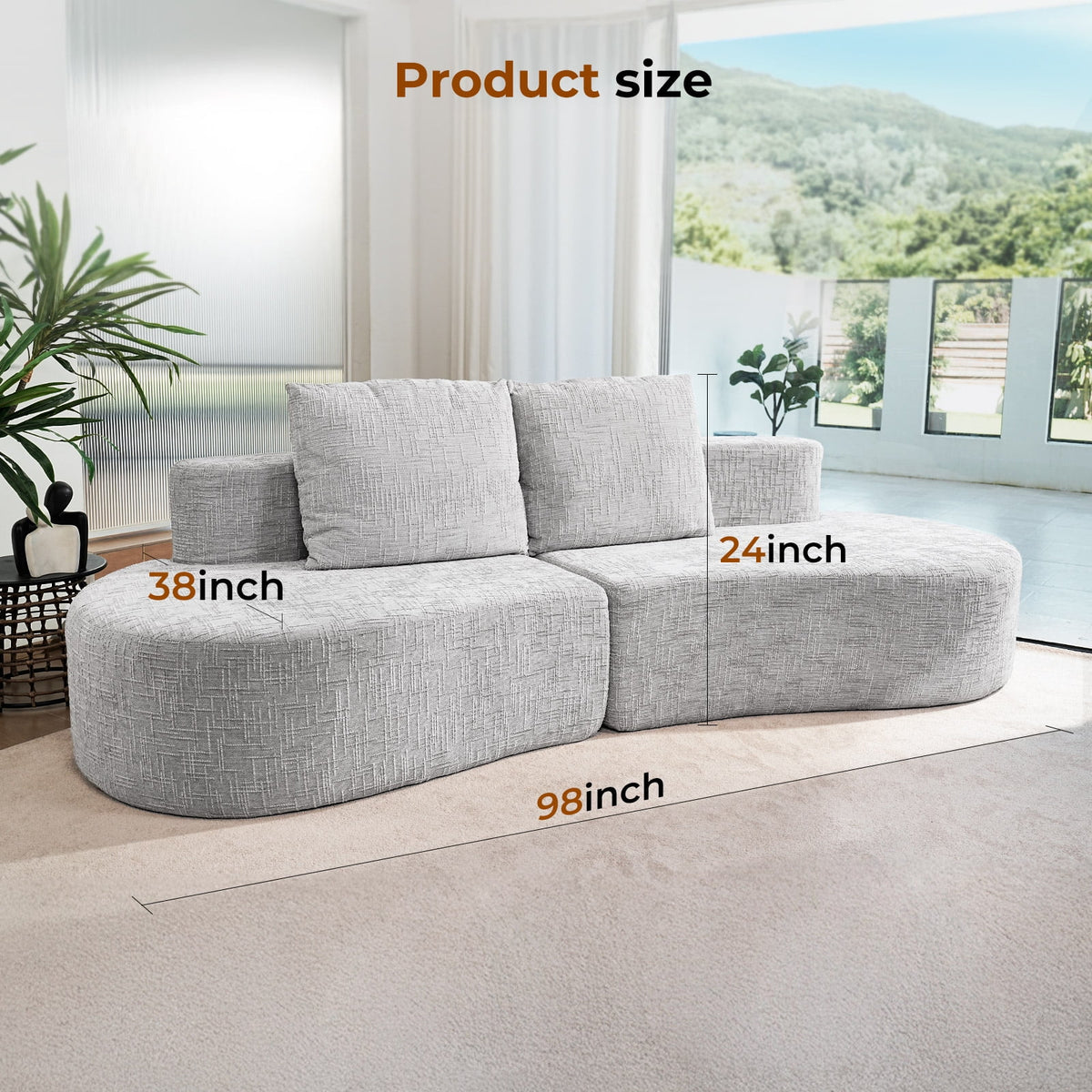 98" Half Moon Sofa Oversized Curved Couch, 38 Inch Extra Deep Seating Upholstered Sofa for Living Room, Office & Apartment, Premium Linen Upholstery, No Assembly Required.