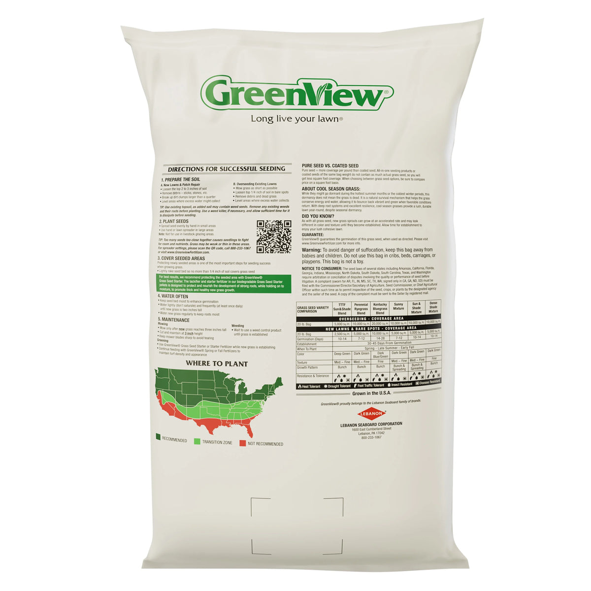 GreenView Pure Grass Seed Sun & Shade Mixture, 20 lb. Bag C Covers up to 10,000 sq. ft.