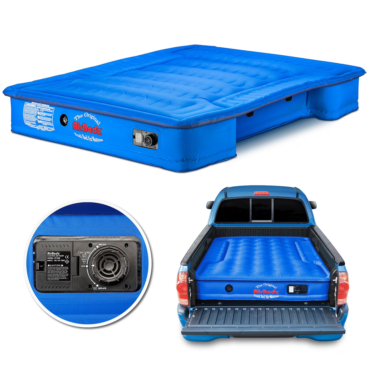 Airbedz by Pittman Outdoors - Truck Bed Air Mattress Full Size 8.0' Ft Bed With Built-In Rechargeable Battery Air Pump Blue