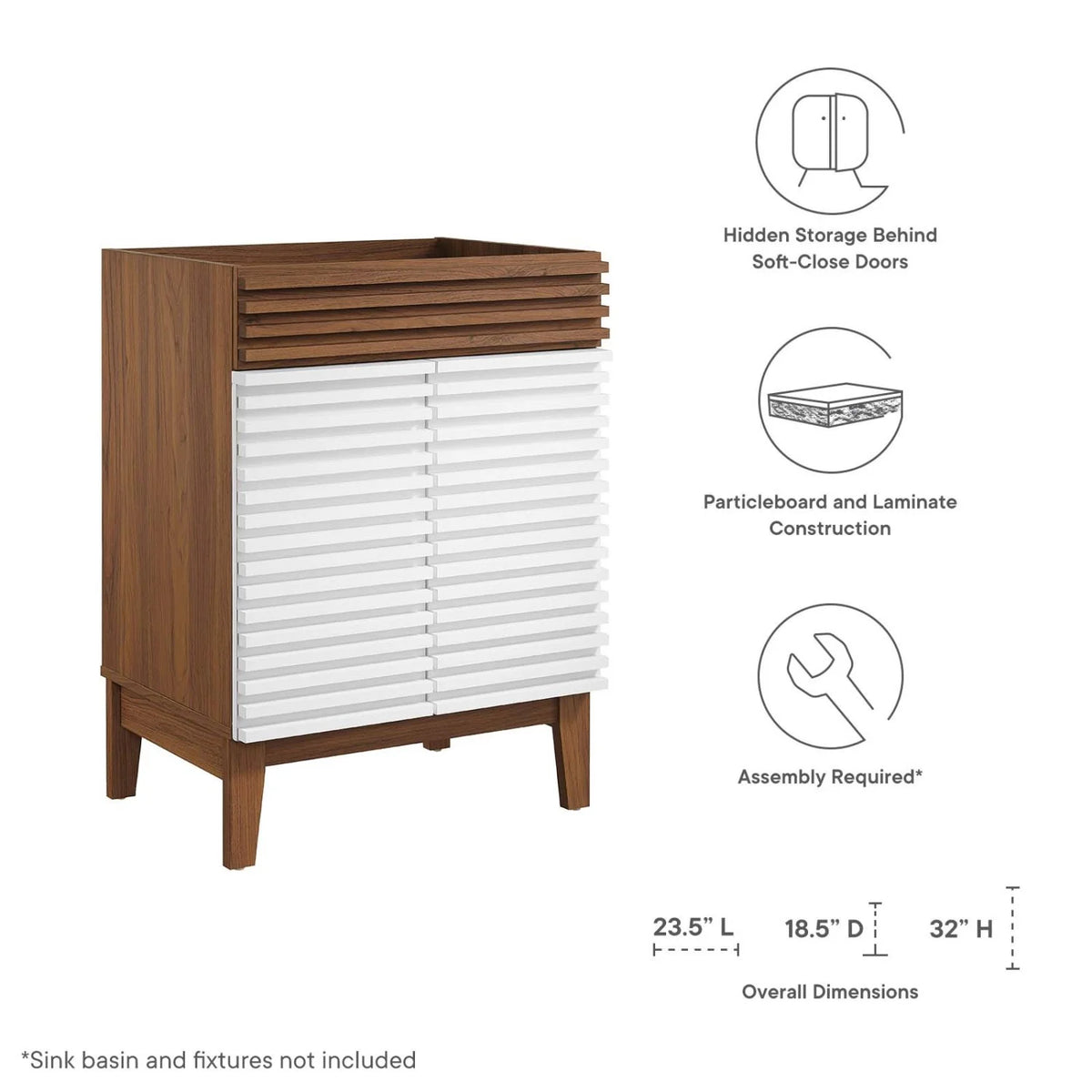 Vanity Cabinet (Sink not included), Black, Wood, Mid Century Hotel Bedroom Bathroom, Modern Contemporary HB33433