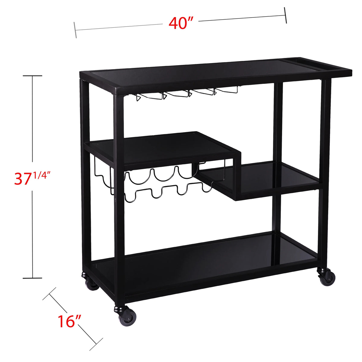 Holly & Martin Zephs indoor Bar Cart - Gunmetal Gray with Black Glass 40 x 37.5