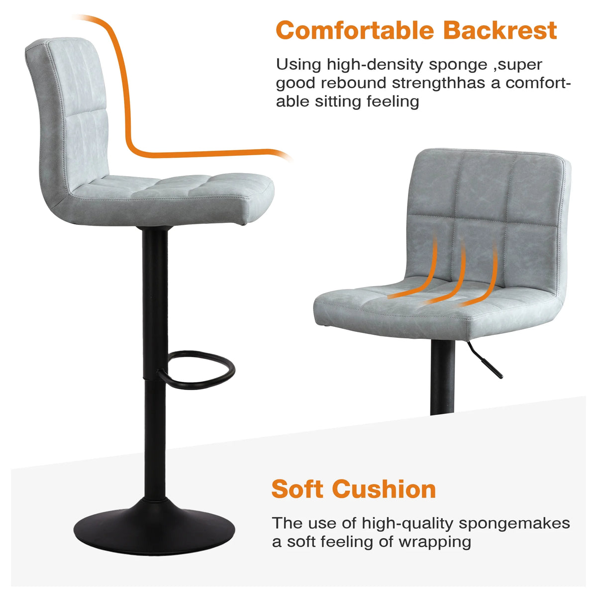 JONPONY Bar Stools Set of 2, Back and Armrest,Vintage Leather Modern Bar Chairs for Home and Kitchen Counter,Black,Low Back