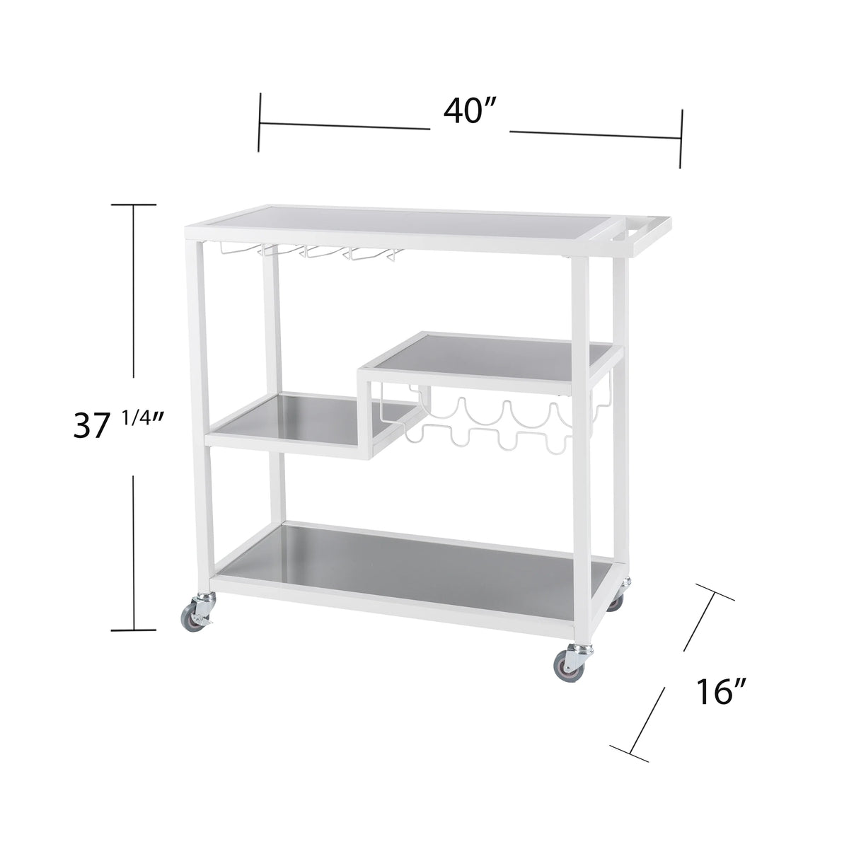 Holly & Martin Zephs indoor Bar Cart - Gunmetal Gray with Black Glass 40 x 37.5