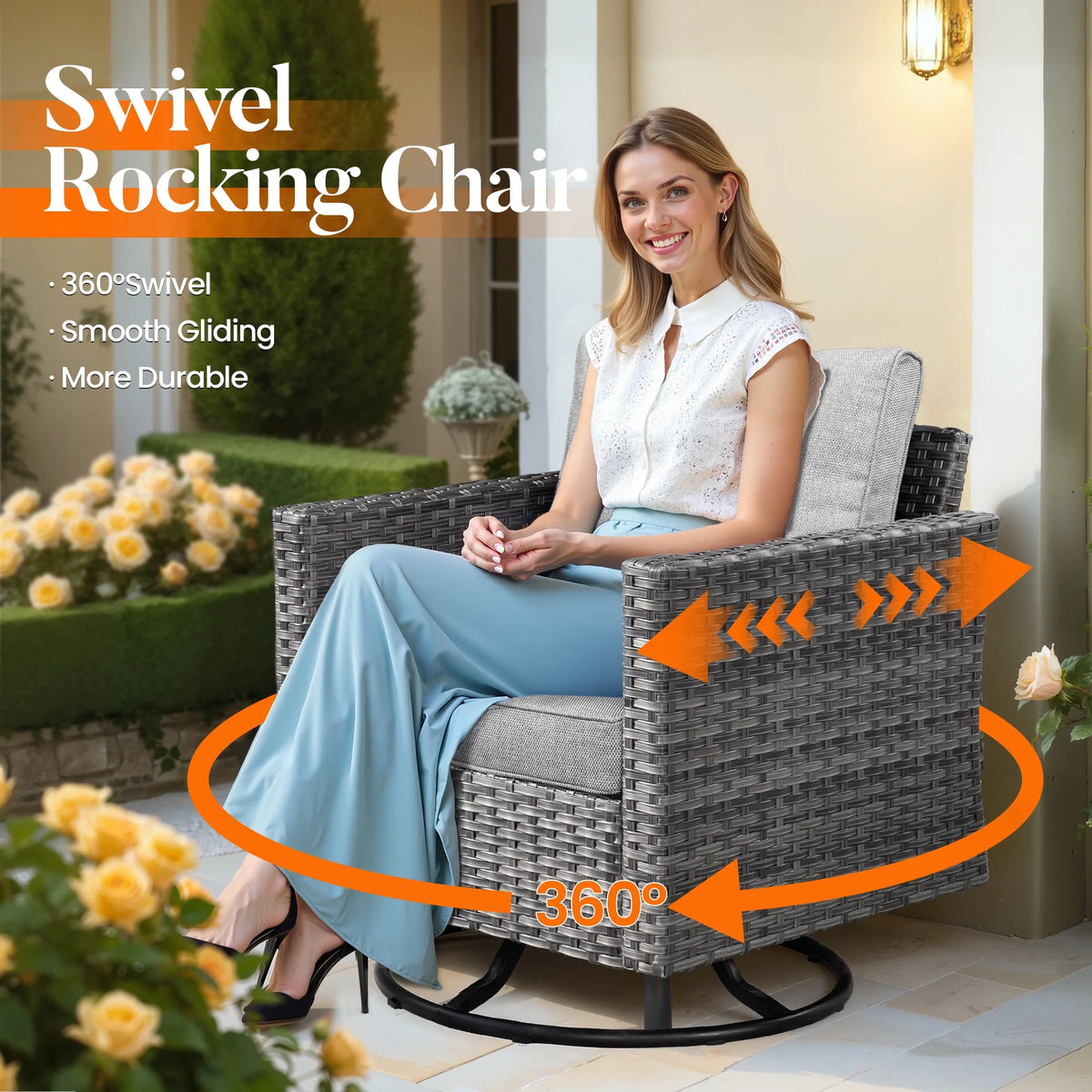 Vcatnet 11 Pieces Outdoor Patio Furniture Sets with Fire Pit Sectional Sofa All Weather Wicker Conversation Set with Swivel Glider Chairs, Black