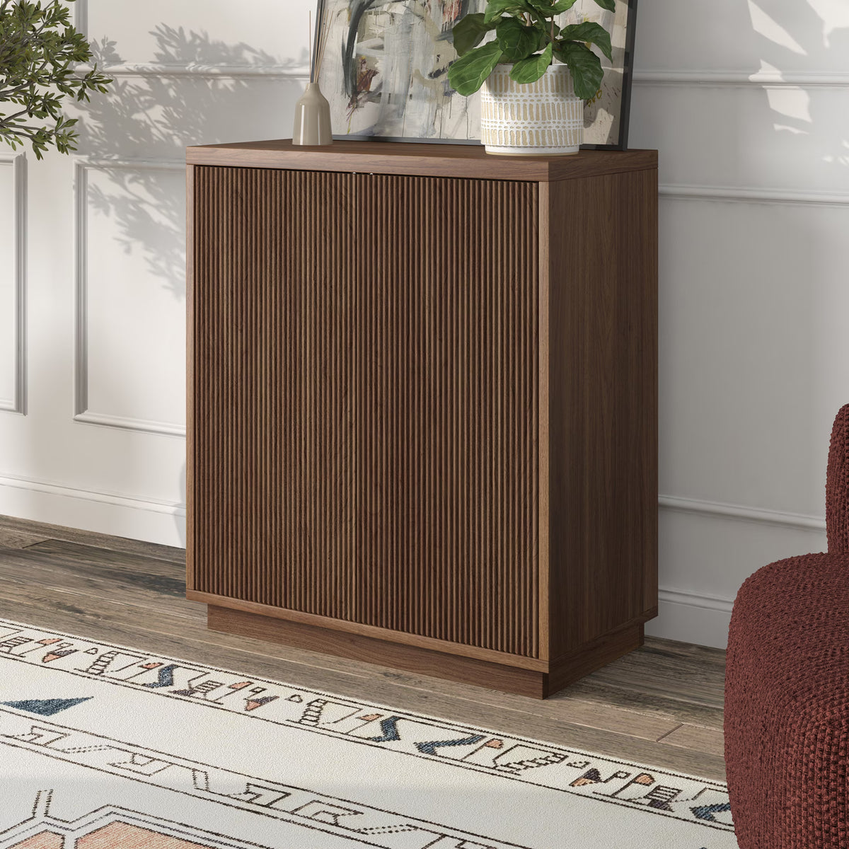 Evelyn&Zoe Modern/Contemporary 28 Wide Satin Walnut Accent Cabinet