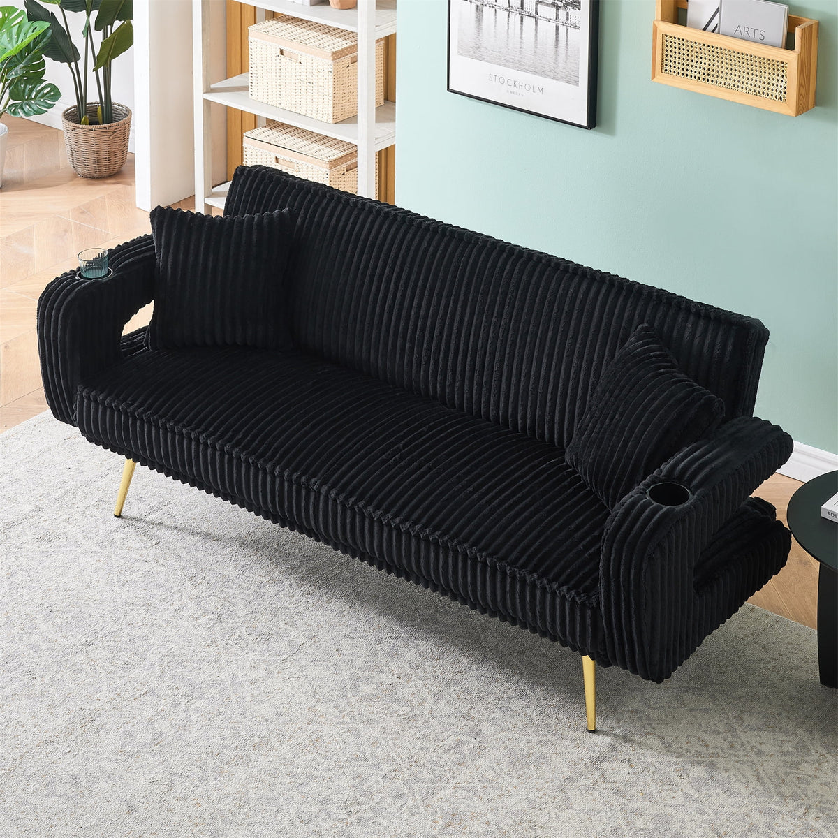 Aukfa Corduroy Futon Convertible Sofa Bed, Beige