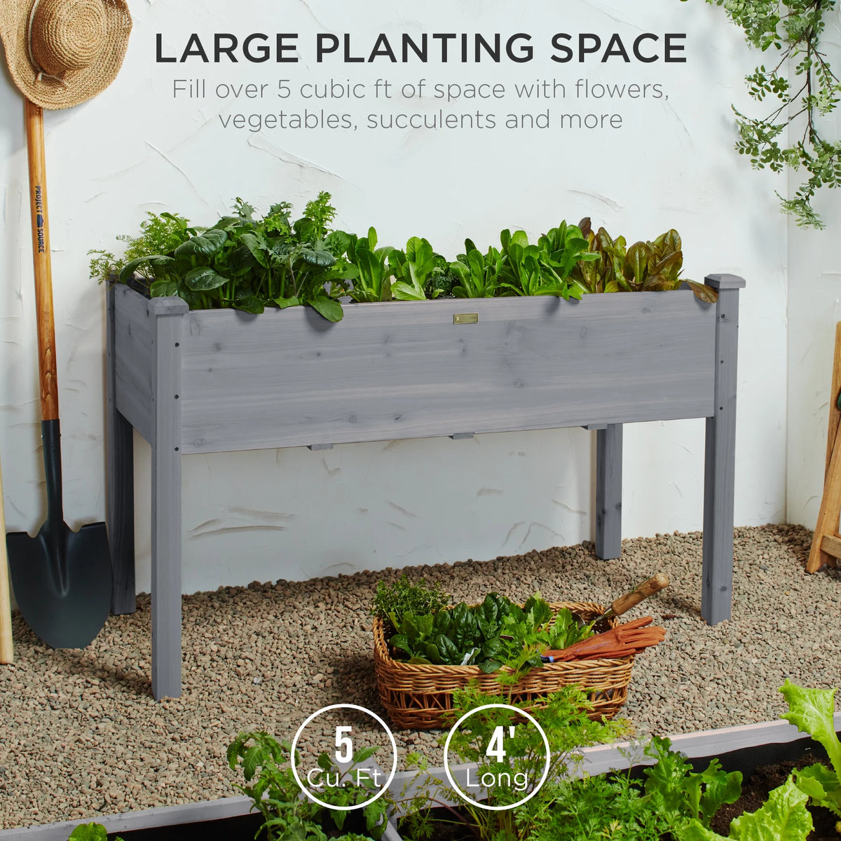 Best Choice Products 48x24x30in Raised Garden Bed, Elevated Wooden Planter for Yard w/ Foot Caps, Liner - Natural