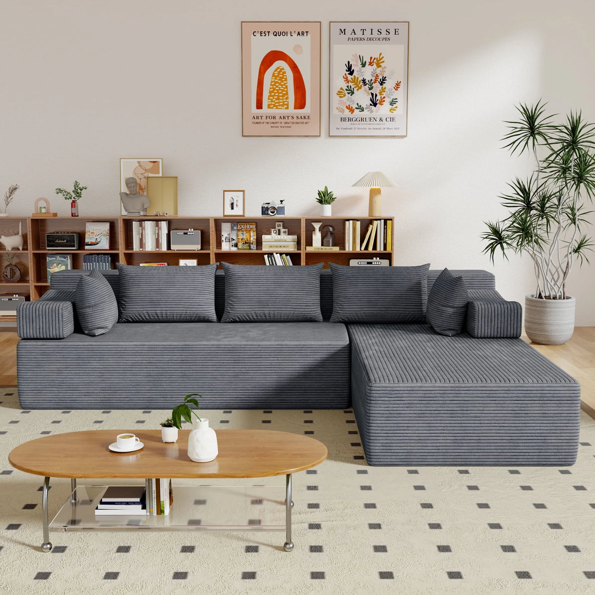 Behost 105" Modular Sectional Sofa for Living Room, Boneless L Shaped Cloud Couch with Chaise, Gray