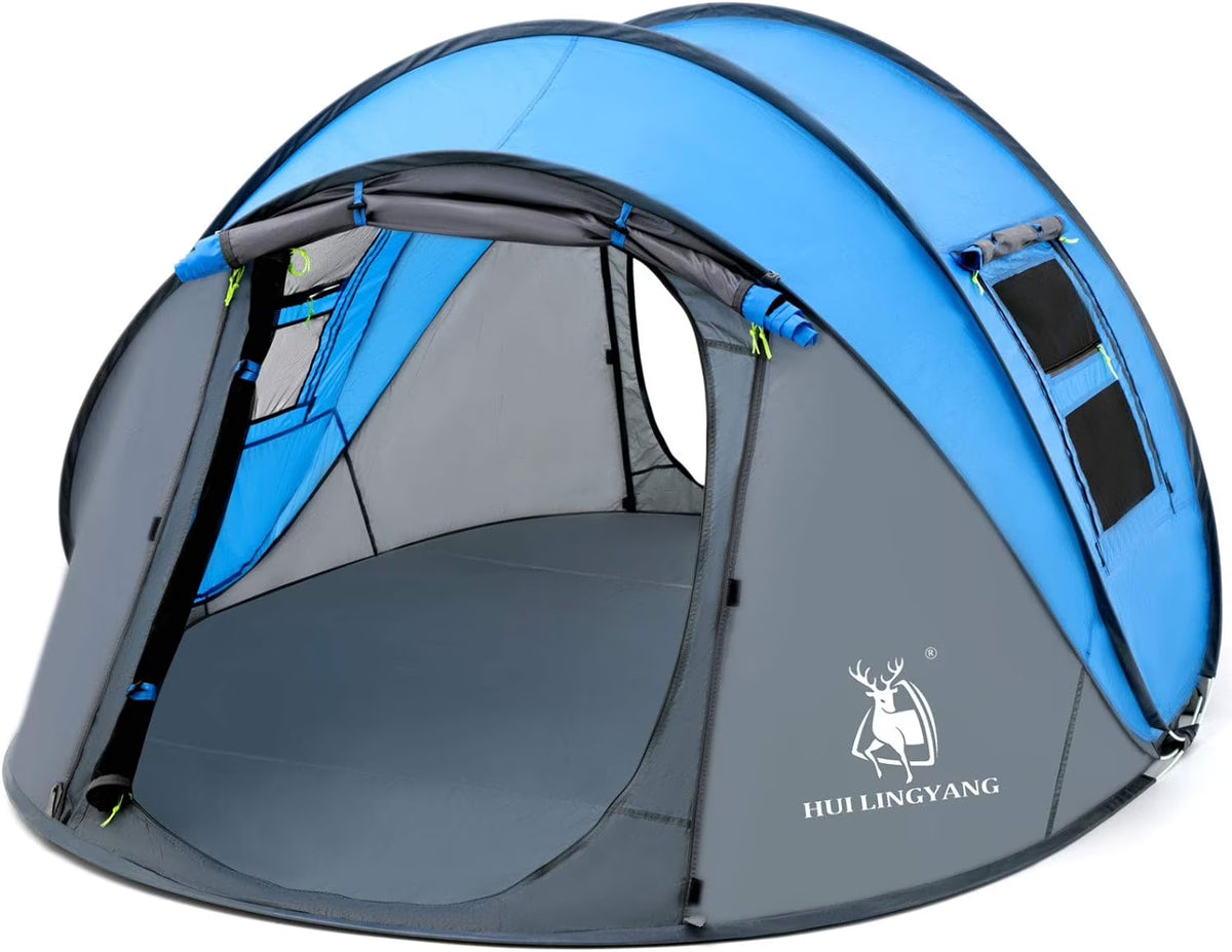 4 Person Easy Pop Up Tent,9.5'X6.6'X52'',Waterproof, Automatic Setup,2 Doors-Instant Family Tents for Camping, Hiking & Traveling, Blue