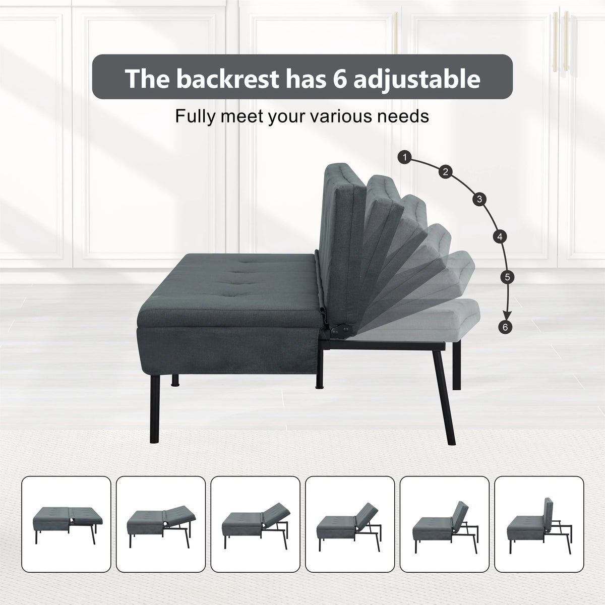 BSHTI 63Futon Sofa Bed,Upholstered with Polyester Fabric Convertible Sofa Couch for Living Room,Office(Black)