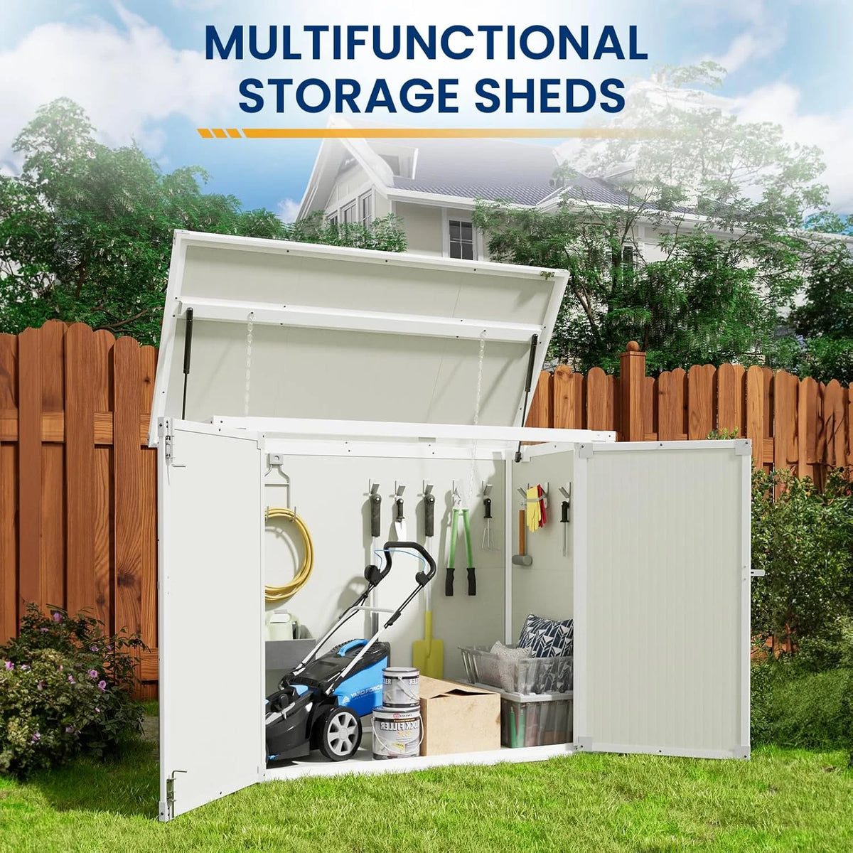 ELPOSUN Outdoor Storage Shed 6x4.5 ft, Resin Outside Sheds & Outdoor Storage Plastic for Trash Can, Bike, Lawnmower, Generator, Tool Shed with Lockable Door for Backyard, Lawn, Patio, Grey & White
