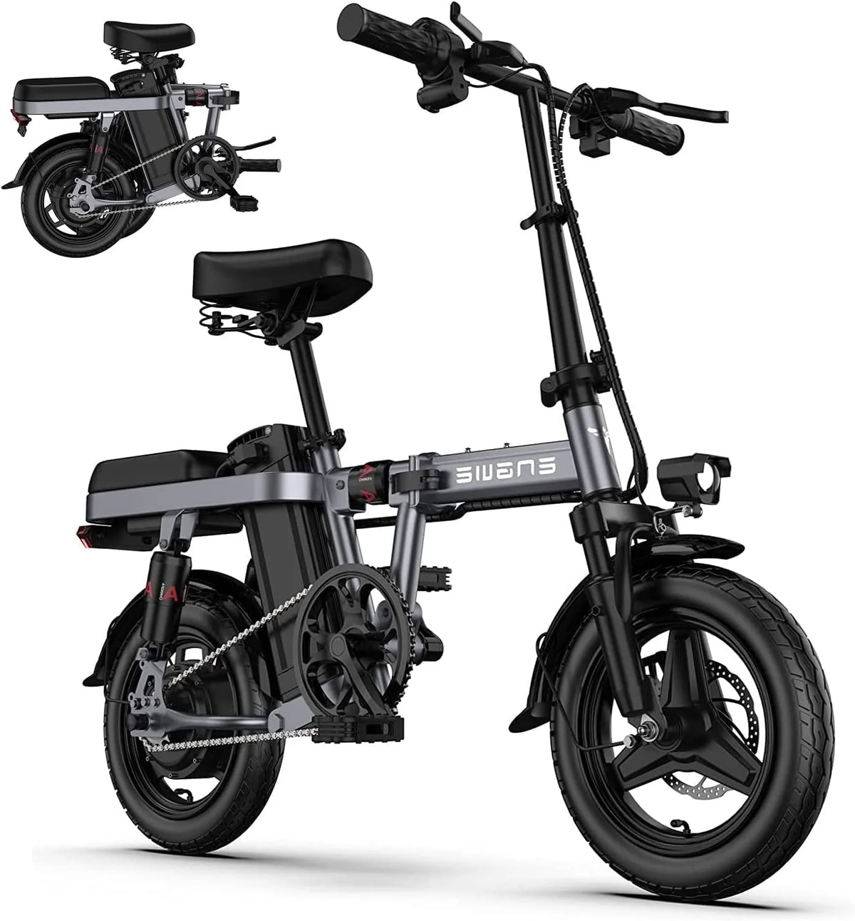 ENGWE Mini Electric Bike for Adult Teen with Quadruple Shock Absorber 350W 48V 10AH Foldable Ebike T14 Silver
